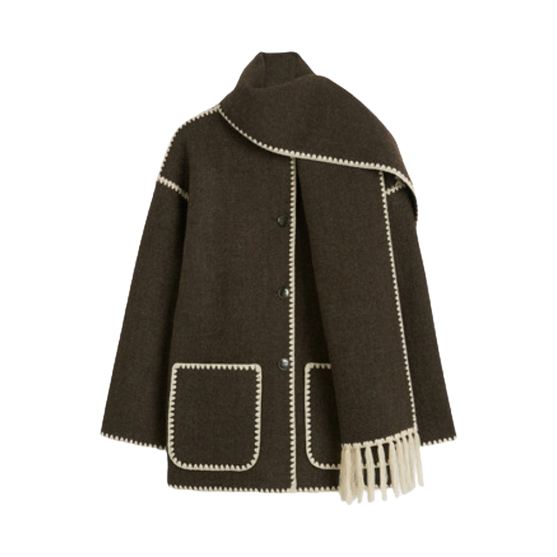 (W) 토템 자수 스카프 자켓 초콜릿 멜란지((W) Toteme Embroidered Scarf Jacket Chocolate Melange)