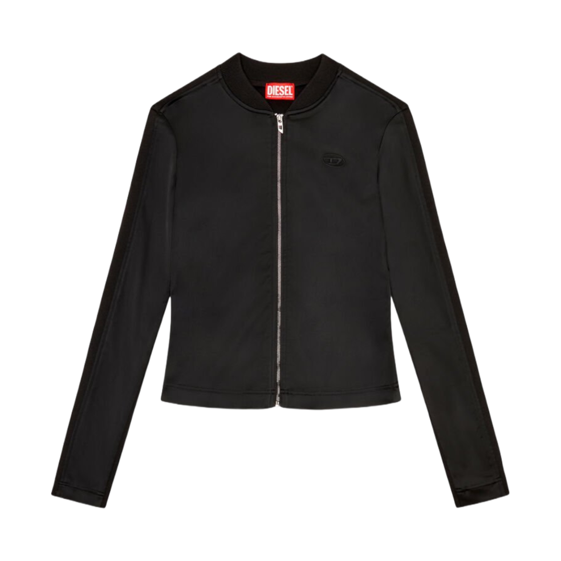 (W) 디젤 립 니트 앤 스트레치 사틴 자켓 블랙((W) Diesel Rib Knit and Stretch Satin Jacket Black)
