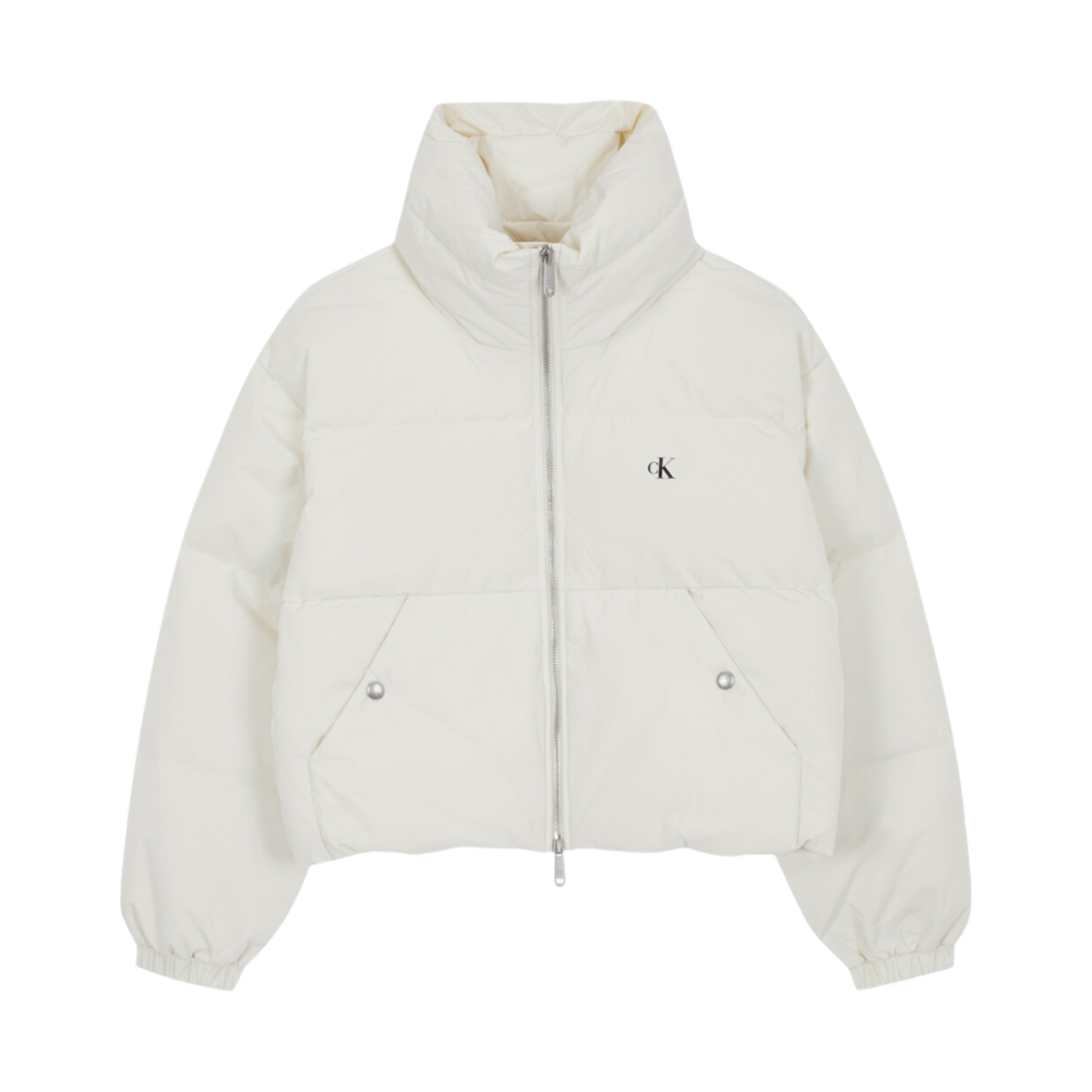 (W) 캘빈 클라인 볼륨 넥 크롭 다운 푸퍼 화이트((W) Calvin Klein Volume Neck Cropped Down Puffer White)