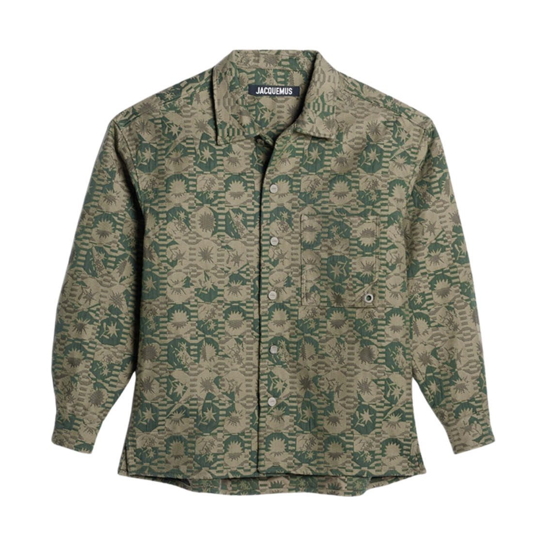235SH033-1357-5EO Jacquemus La Surchemise Tecido Jacquard Sunny Flower Overshirt Jacquard Khaki Flowers