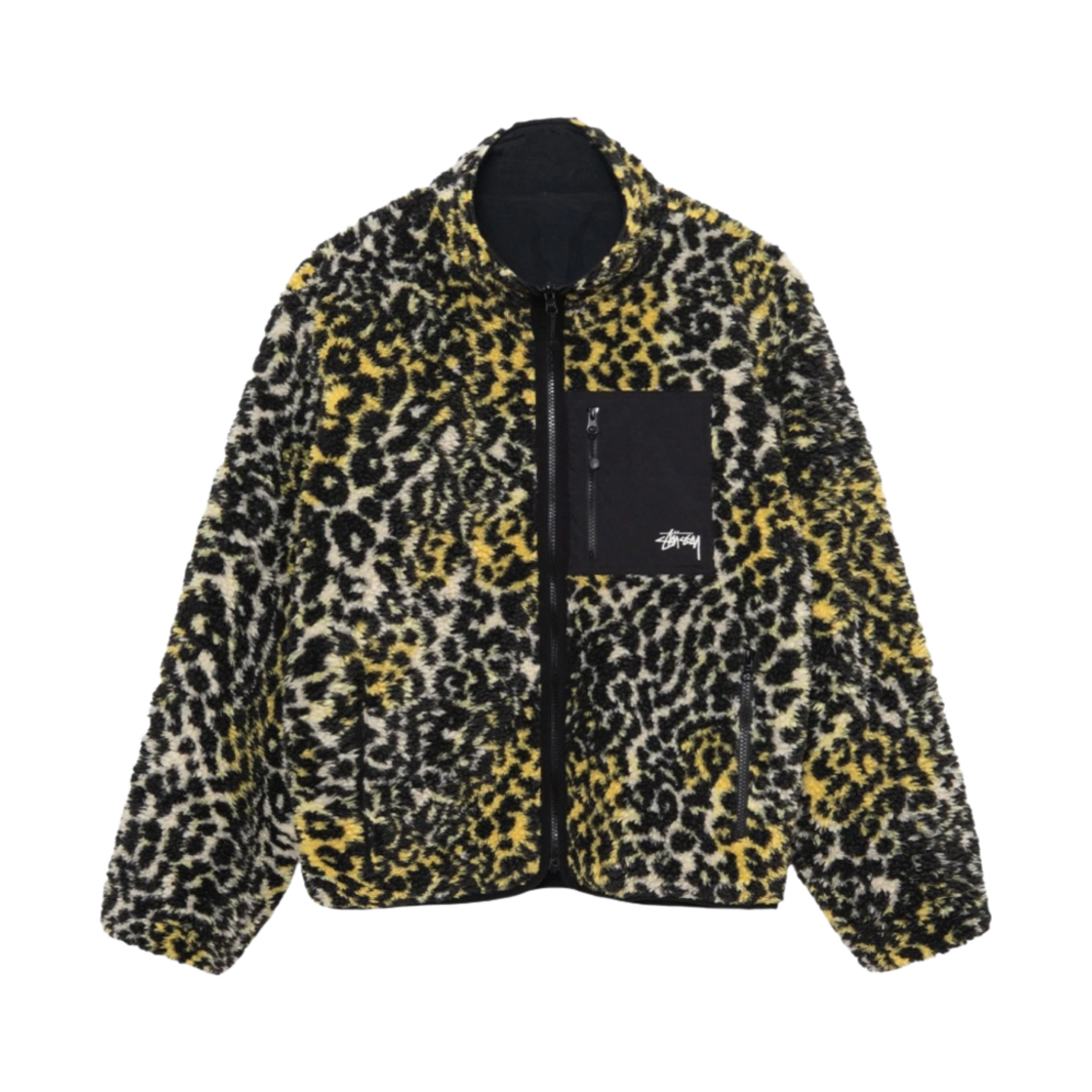 118529 Stussy Sherpa Reversible Jacket Yellow Leopard
