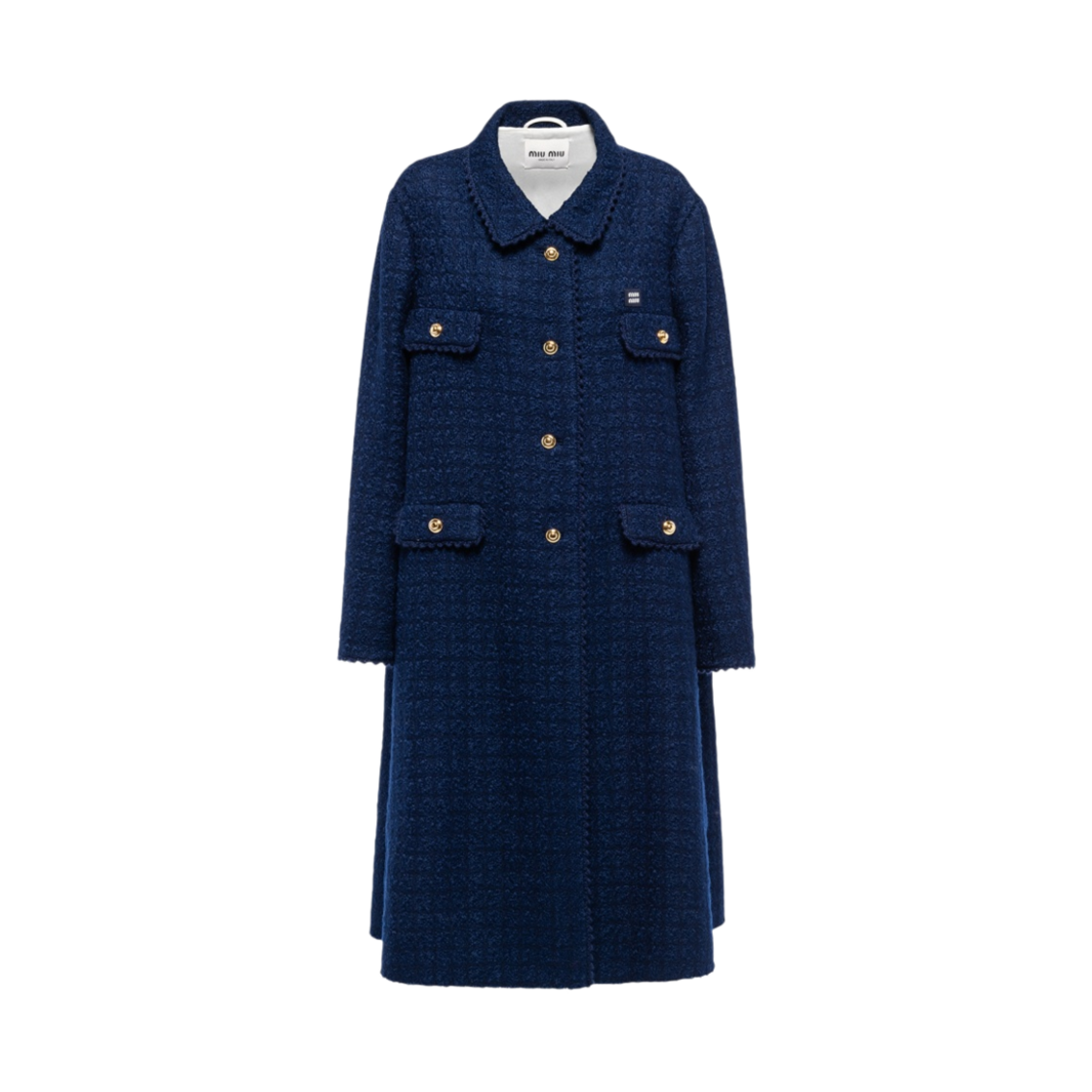 (W) 미우 미우 싱글 브레스티드 트위드 코트 블루((W) Miu Miu Single Breasted Tweed Coat Blue) - 1