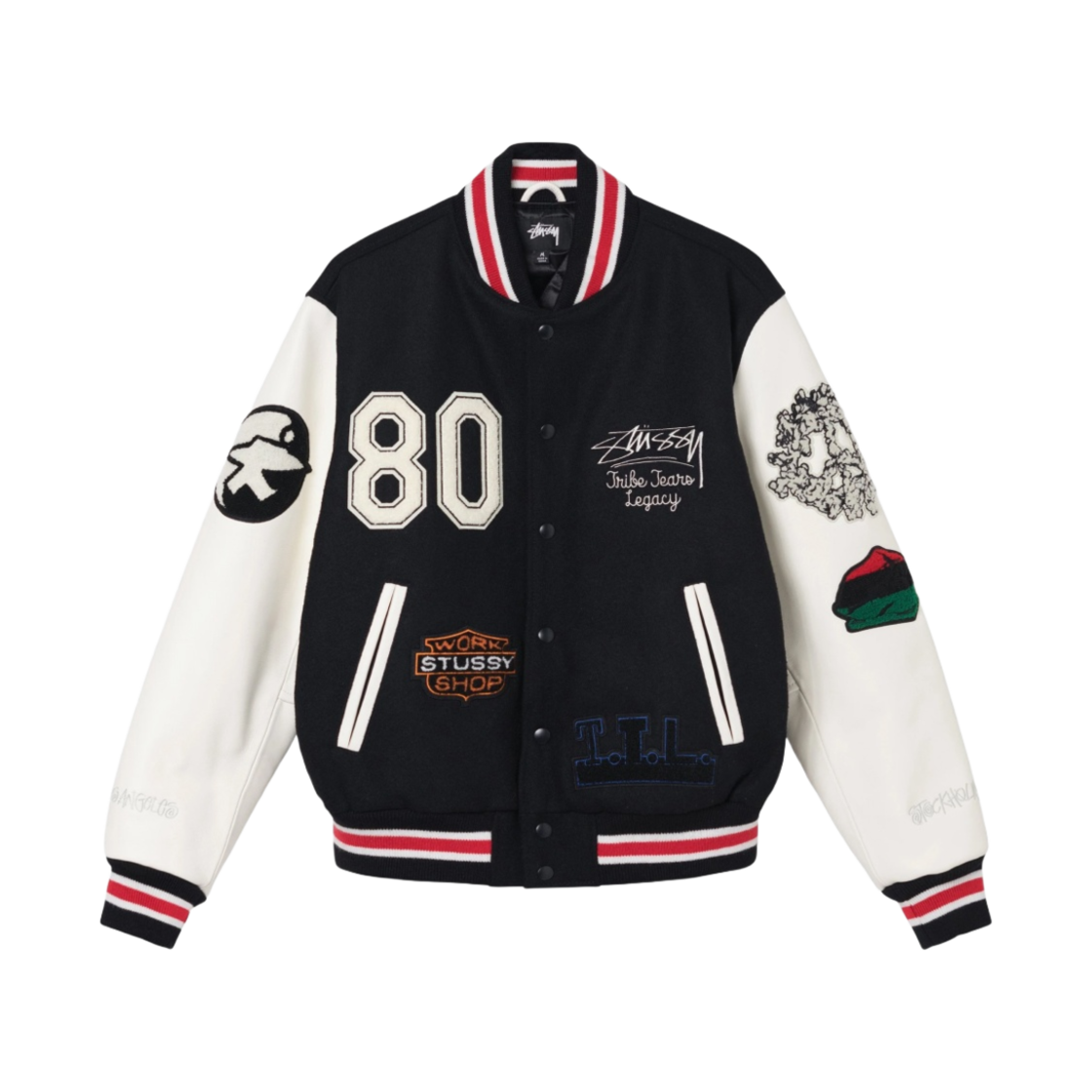 스투시 x 아워레가시 x 데님 티어스 TTL 바시티 자켓 블랙(Stussy x Our Legacy x Denim Tears TTL Varsity Jacket Black)