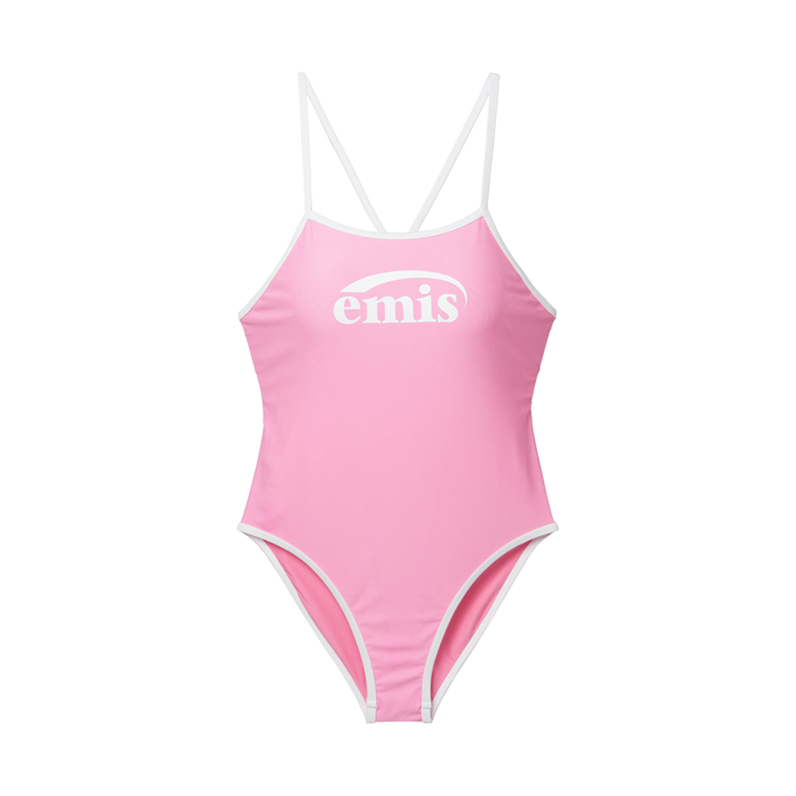 (W) 이미스 로고 브이백 스트랩 스윔수트 핑크