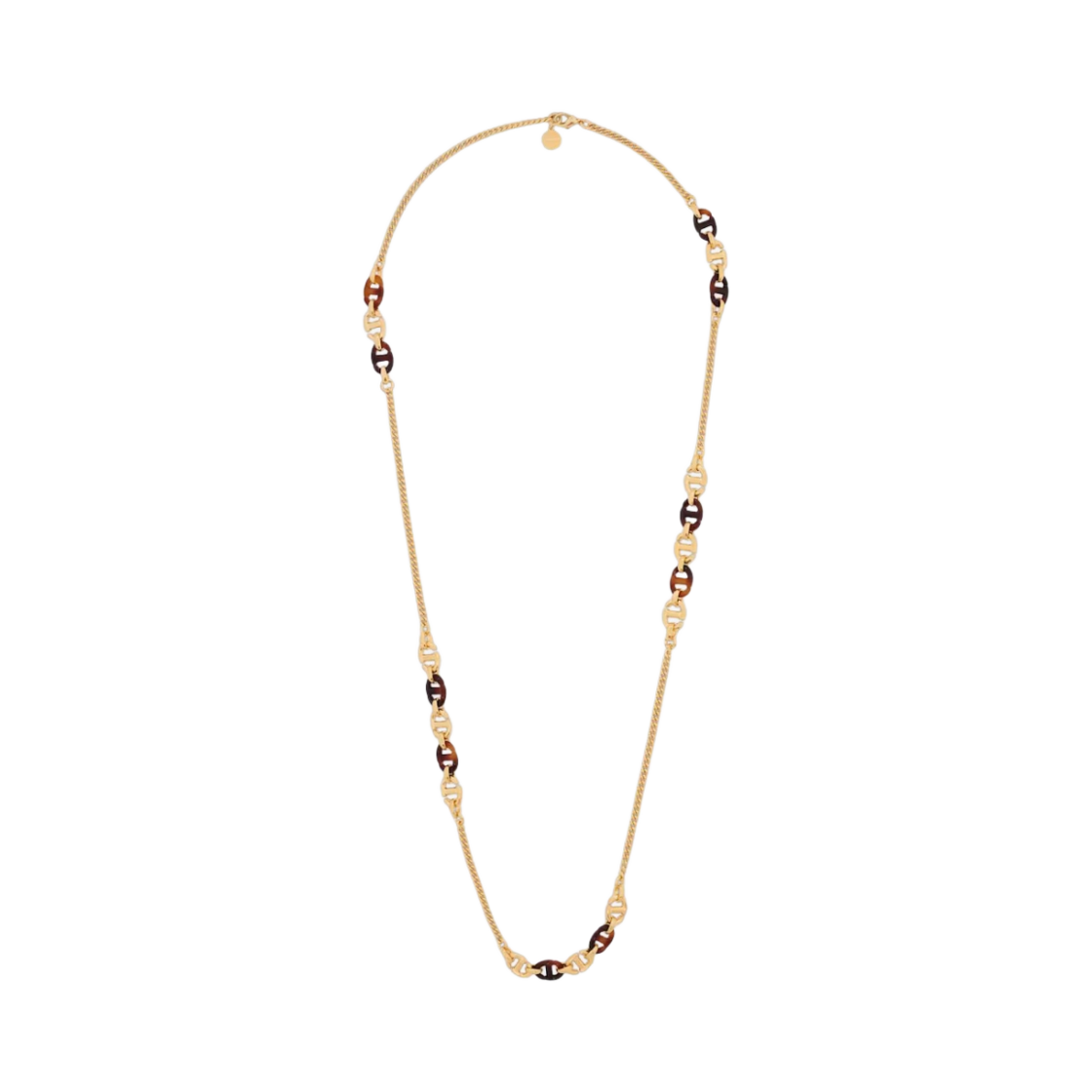 (W) 디올 CD 네이비 롱 네클리스 골드 피니쉬 메탈 브라운 톨토이즈쉘 이펙트 레진((W) Dior CD Navy Long Necklace Gold Finish Metal Brown Tortoiseshell Effect Resin) - 1