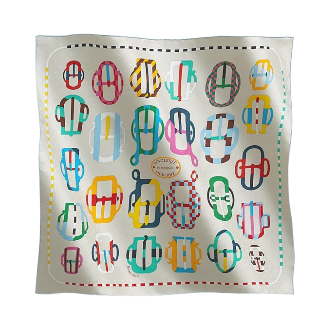 H983351S07 (W) Hermes Bouclerie Moderne Plumetis Scarf 70 Craie Bleu Rose