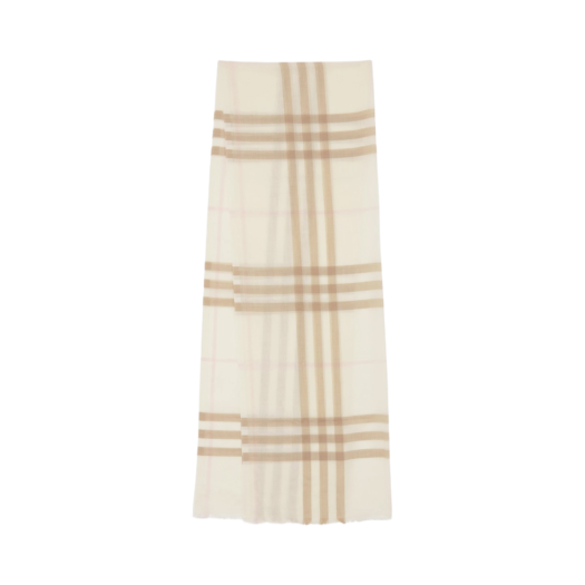 (W) Burberry Check Lightweight Wool Silk Scarf White Alabaster