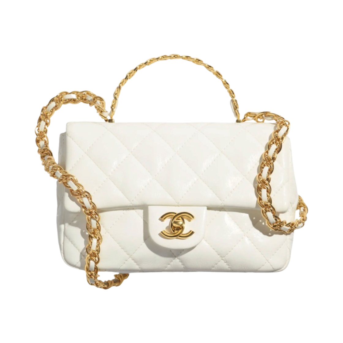 샤넬 핸들 장식의 스몰 플랩백 샤이니 램스킨 & 골드 메탈 화이트(Chanel Small Flap Bag with Top Handle Shiny Lambskin & Gold White) - 1