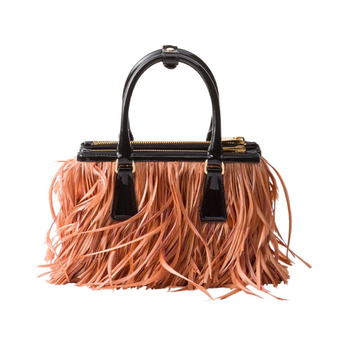 프라다 갤러리아 미니 백 페더 트림 애프리콧 블랙(Prada Galleria Mini-Bag with Feather Trim Apricot Black) - 2