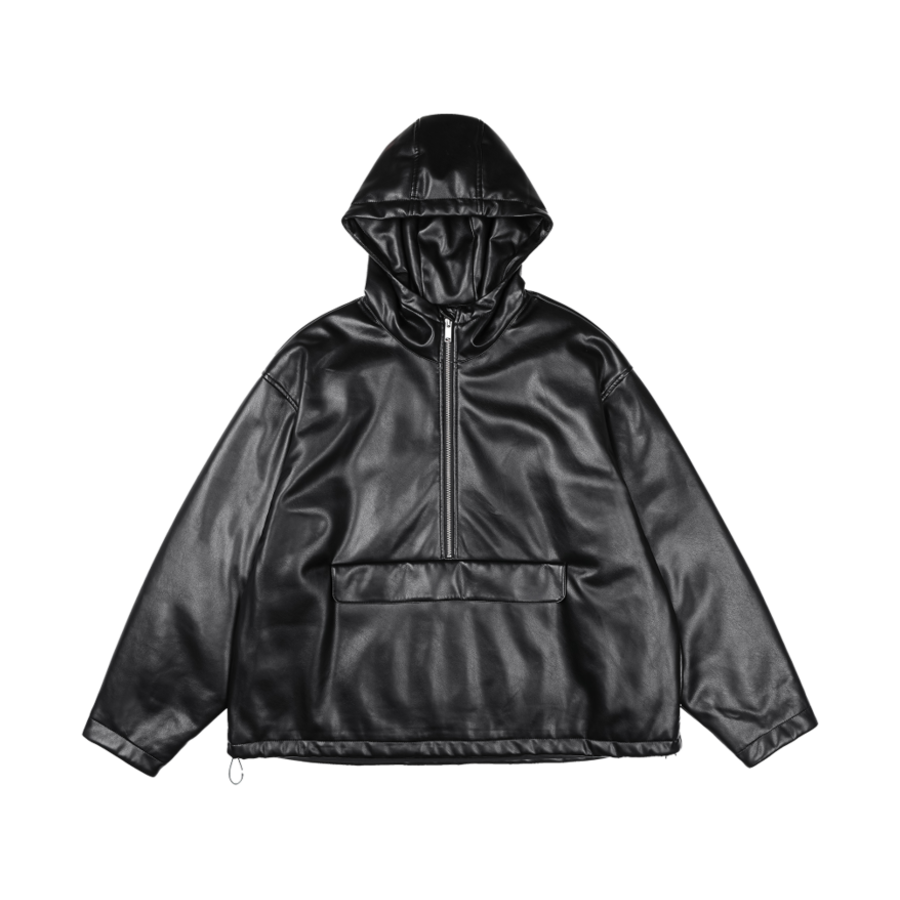 H1RULT-010BKA-L Hevets M Fake Leather Anorak Black