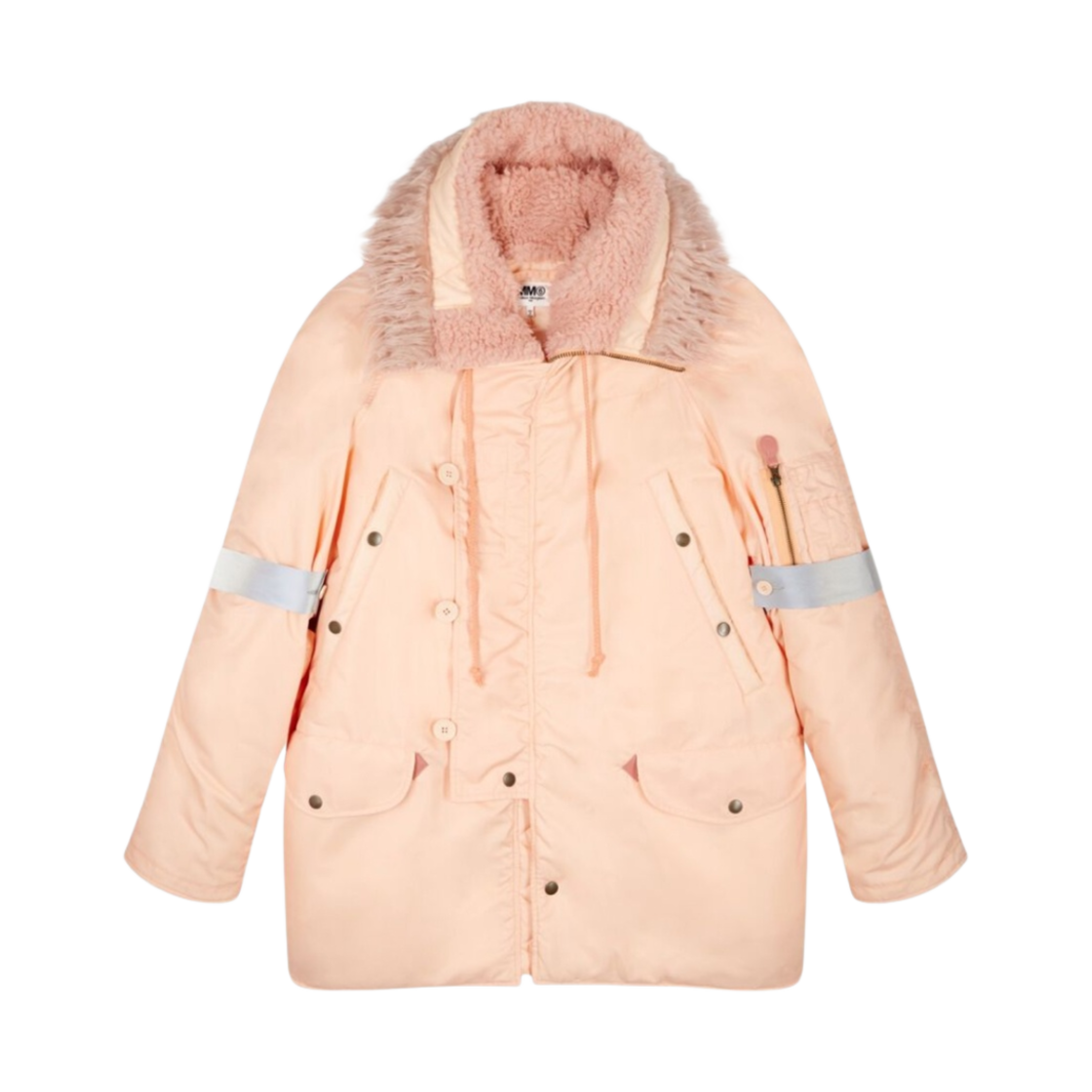 S62AN0072S53984201 (W) MM6 Maison Margiela Faux Fur Collar LongLine Jacket Dusty Rose