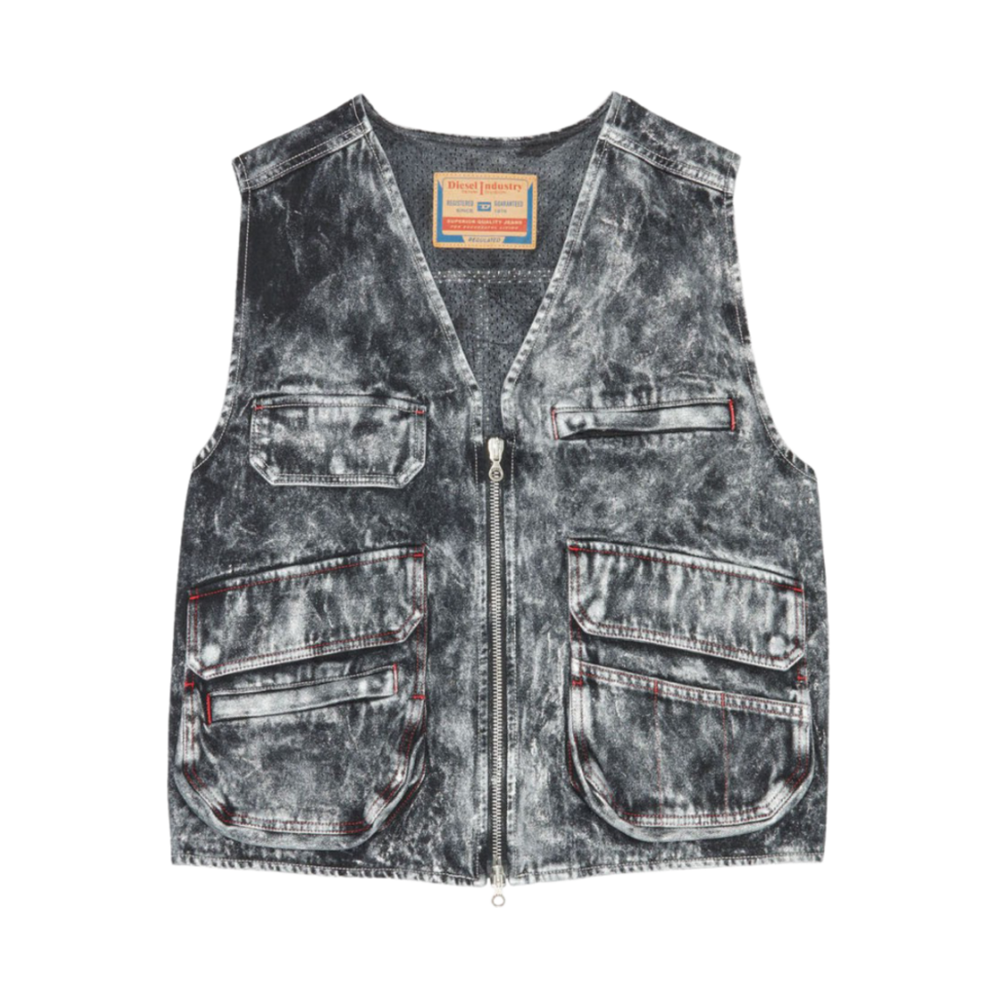 디젤 D-샘프 마블드 이펙트 데님 유틸리티 베스트 블랙 다크 그레이(Diesel D-Samp Utility Vest in Marbled Effect Denim Black Dark Grey) - 1