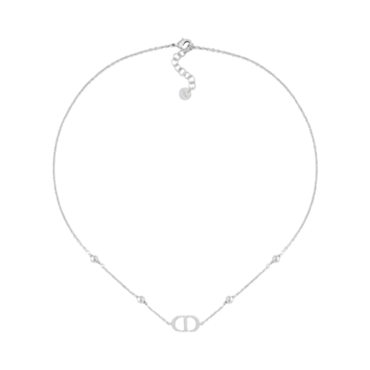 (W) Dior Petit CD Necklace Silver Finish Brass