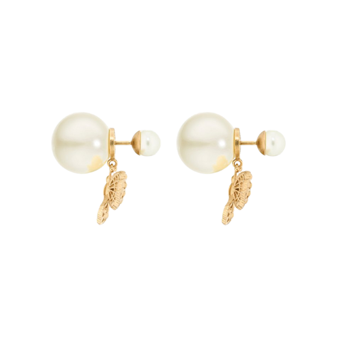 (W) 디올 트리발 이어링 골드 피니쉬 메탈 화이트 레진 펄((W) Dior Tribales Earrings Gold-Finish Metal White Resin Pearls) - 2