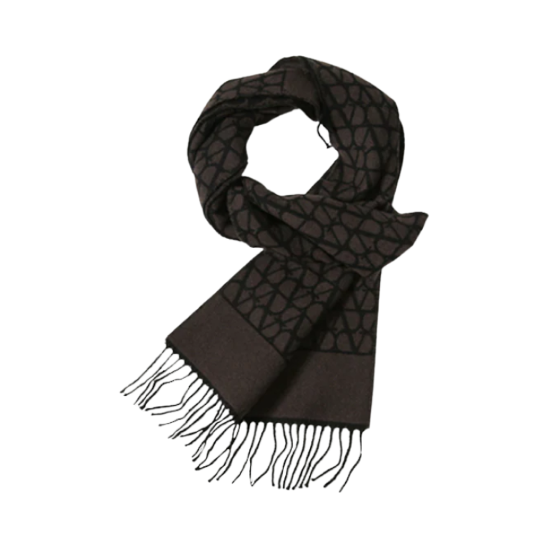 발렌티노 트왈 아이코노그래피 시그니쳐 울 캐시미어 스카프 에보니 블랙(Valentino Toile Iconographe Signature Wool and Cashmere Scarf Ebony Black) - 2