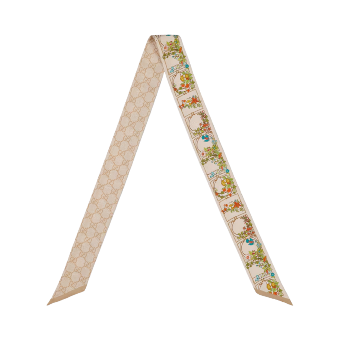 777352-3G001-9300 Gucci Print Silk Twill Neck Bow Ivory Multicolour