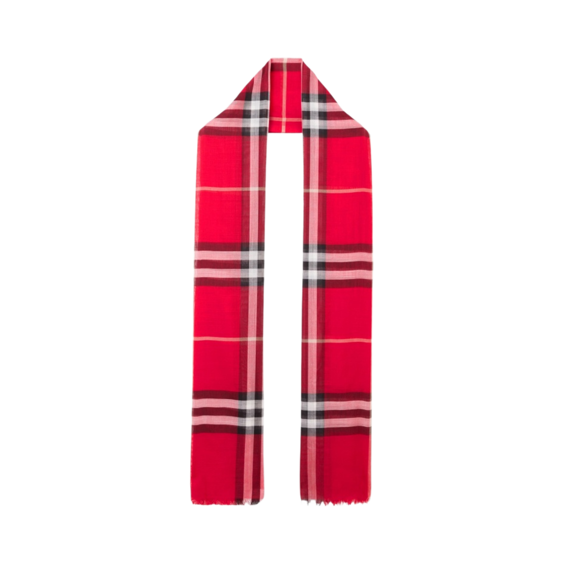 (W) 버버리 체크 라이트웨이트 울 실크 머플러 브라이트 레드 블랙((W) Burberry Check Lightweight Wool Silk Muffler Bright Red Black) - 1