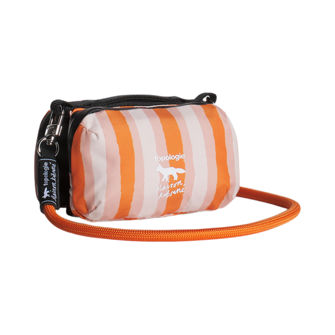 메종 키츠네 x 토폴로지 스트라이프 미니 보틀 백 피치 프루트 마리골드 레드 프린트(Maison Kitsune x Topologie Striped Mini Bottle Bag Peach Fruit Marigold Red Print) - 2