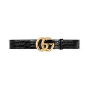 Gucci GG Marmont Caiman Belt with Shiny Buckle Black Caiman