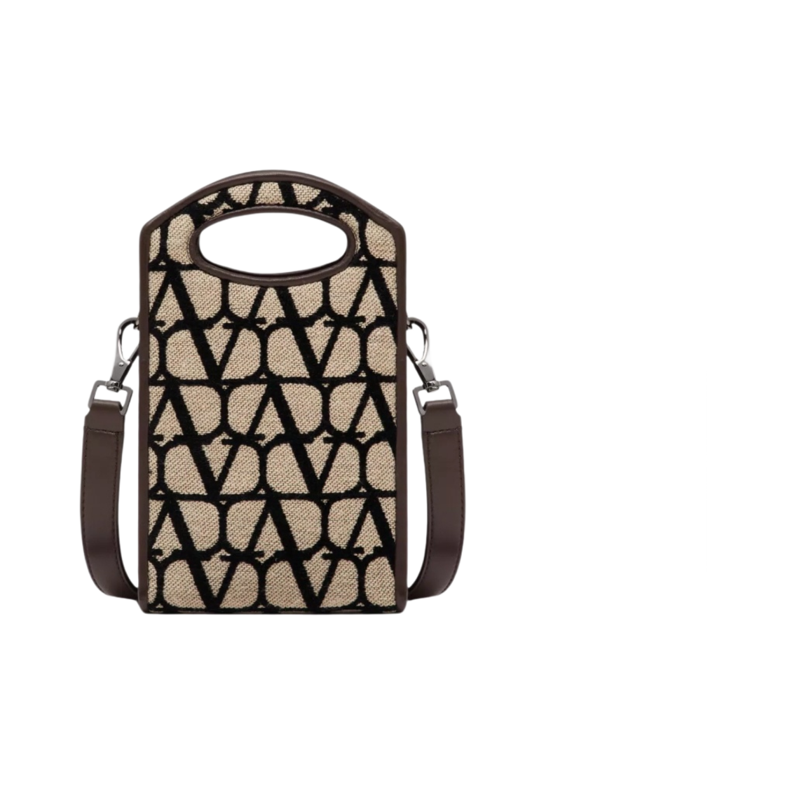 P0U40QKD6ZN Valentino Mini Crossbody Bag with Toile Iconographe Print and Leather Details Beige Black
