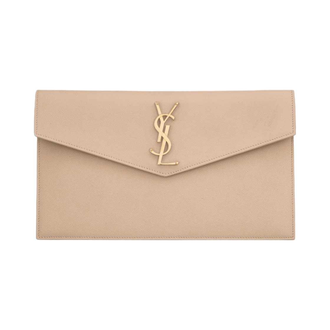 565739-1GF0J-2721 Saint Laurent Uptown Pouch In Grain De Poudre Embossed Leather Dark Beige
