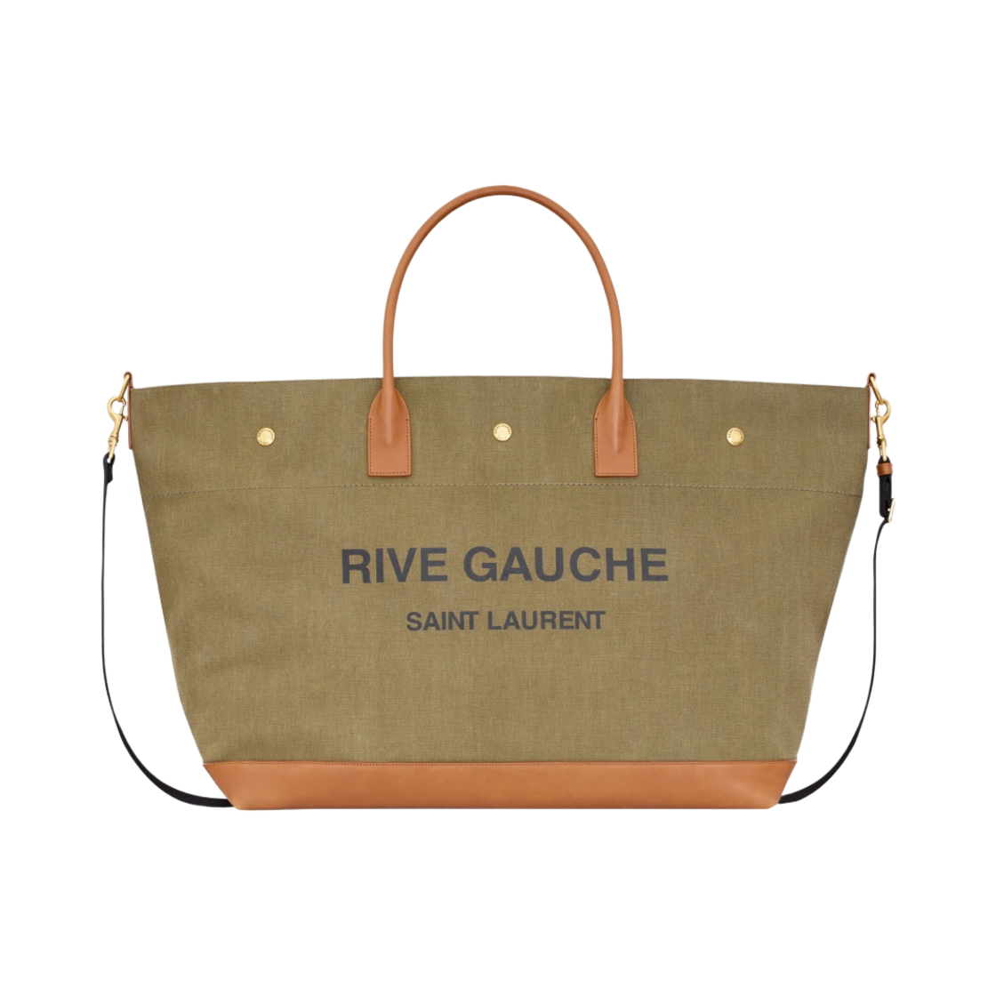 생로랑 리브 고쉬 맥시 쇼핑 백 캔버스 베지터블 탠 레더 카키 브릭(Saint Laurent Rive Gauche Maxi Shopping Bag in Canvas And Vegetable-Tanned Leather Khaki And Brick) - 1
