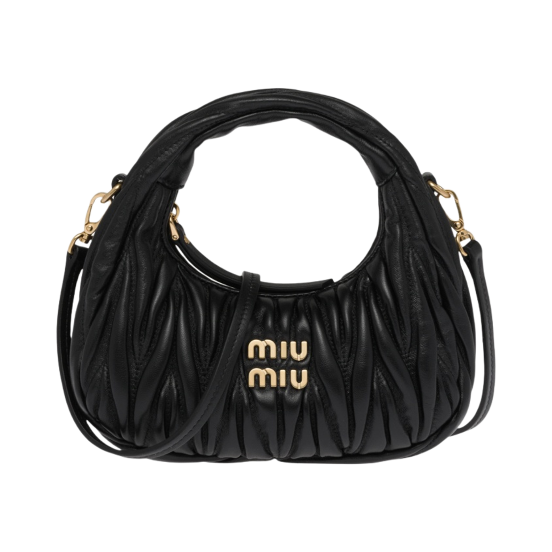 미우 미우 완더 마테라쎄 나파 가죽 호보 미니백 블랙(Miu Miu Wander Matelasse Nappa Leather Hobo Mini Bag Black)