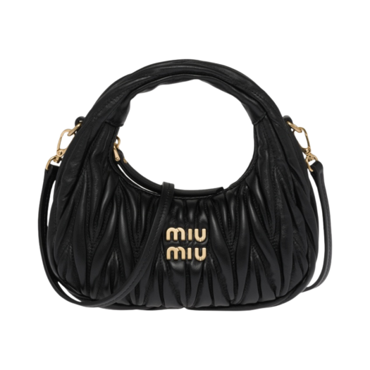 5BP078-N88-F0002/5BP078-AN88-F0002 Miu Miu Wander Matelasse Nappa Leather Hobo Mini Bag Black