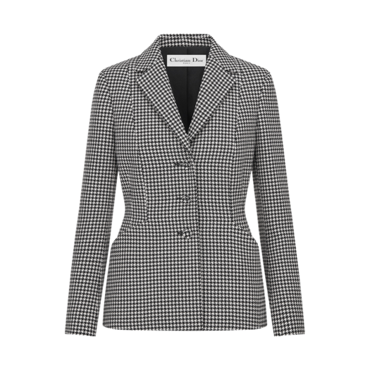 251V01A1258-X9330 (W) Dior 30 Montaigne Bar Jacket Black White Single Breasted Houndstooth Wool