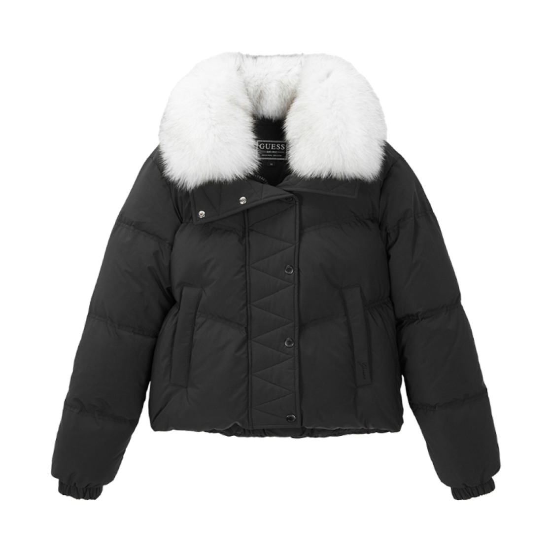 (W) 게스 폭스 퍼 숏 다운 블랙((W) Guess Fox Fur Short Down Black)