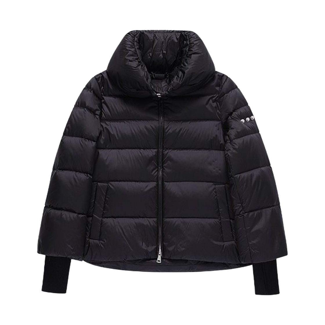(W) 에드 로고 구스다운 니트 커프스 쇼트 다운 자켓 블랙((W) Add Logo Goosedown Knit Cuffs Short Down Jacket Black)