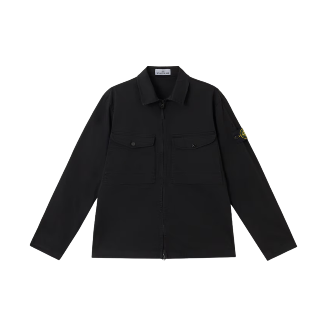 스톤 아일랜드 1200128 오가닉 스트레치 코튼 사틴 오버셔츠 블랙 - 25SS(Stone Island 1200128 Organic Stretch Cotton Satin Overshirt Black - 25SS)
