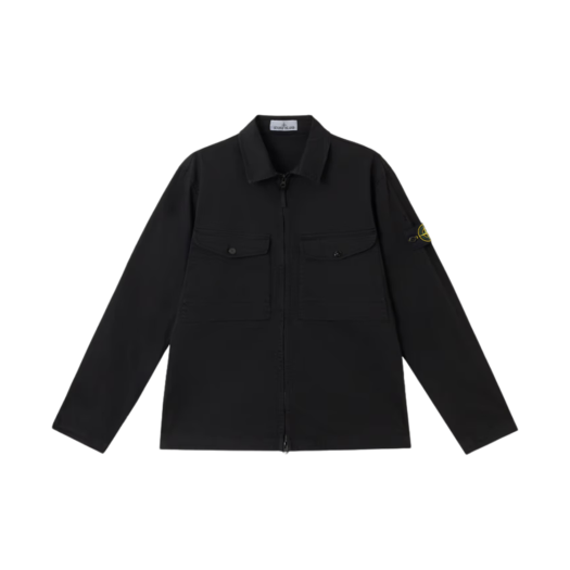 Stone Island 1200128 Organic Stretch Cotton Satin Overshirt Black - 25SS