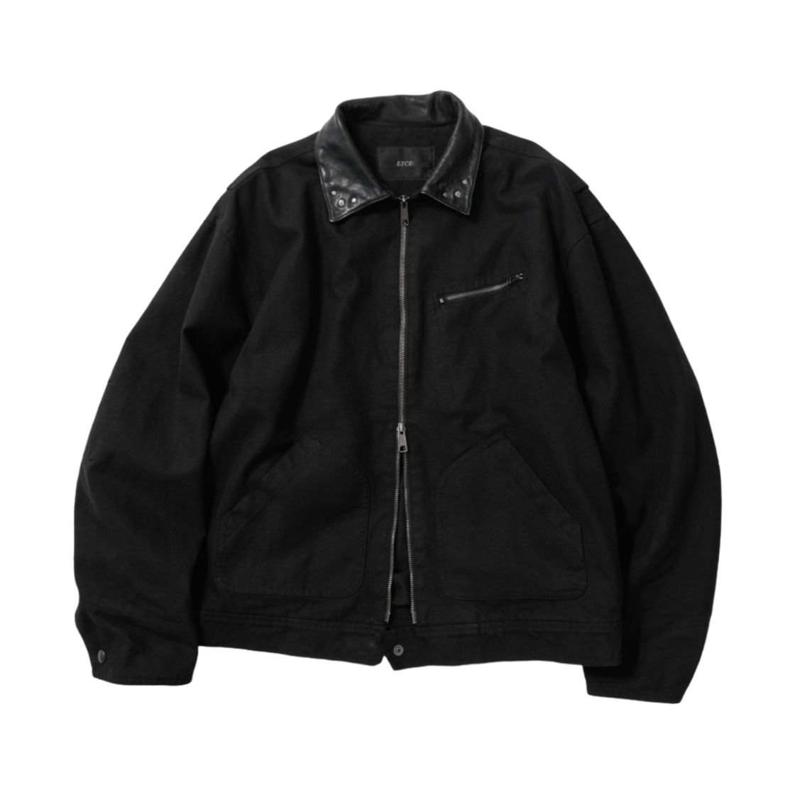 이티씨이 빈티지 레더 카라 워크 자켓 블랙(ETCE Vintage Leather Collar Work Jacket Black)