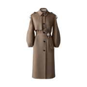 (W) Mackage Ceyla Double-Face Wool Coat with Sash Belt Light Camel Trench