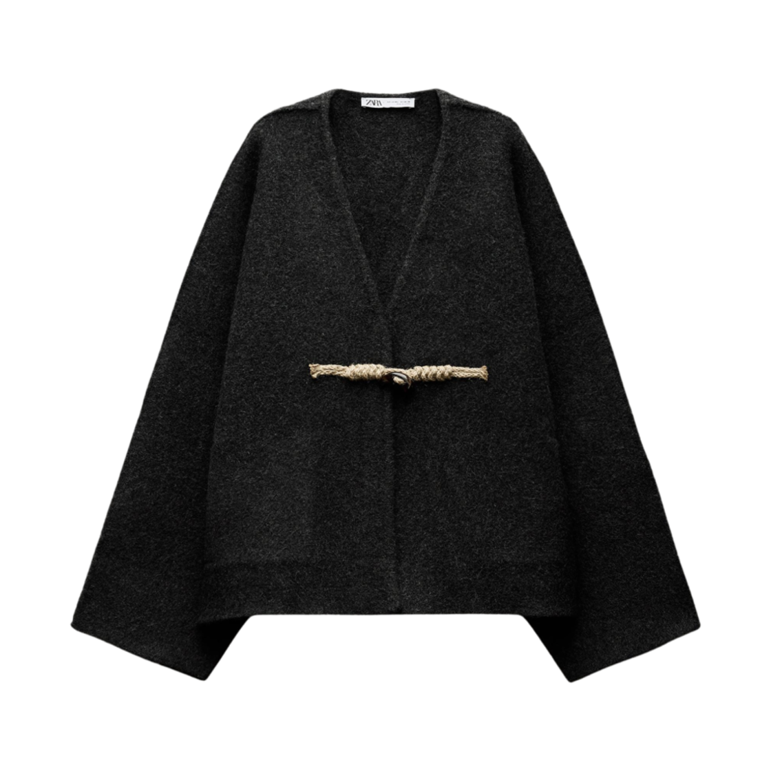 (W) 자라 숏 기모노 코트 토글 그레이((W) Zara Short Kimono Coat with Toggle Grey) - 1
