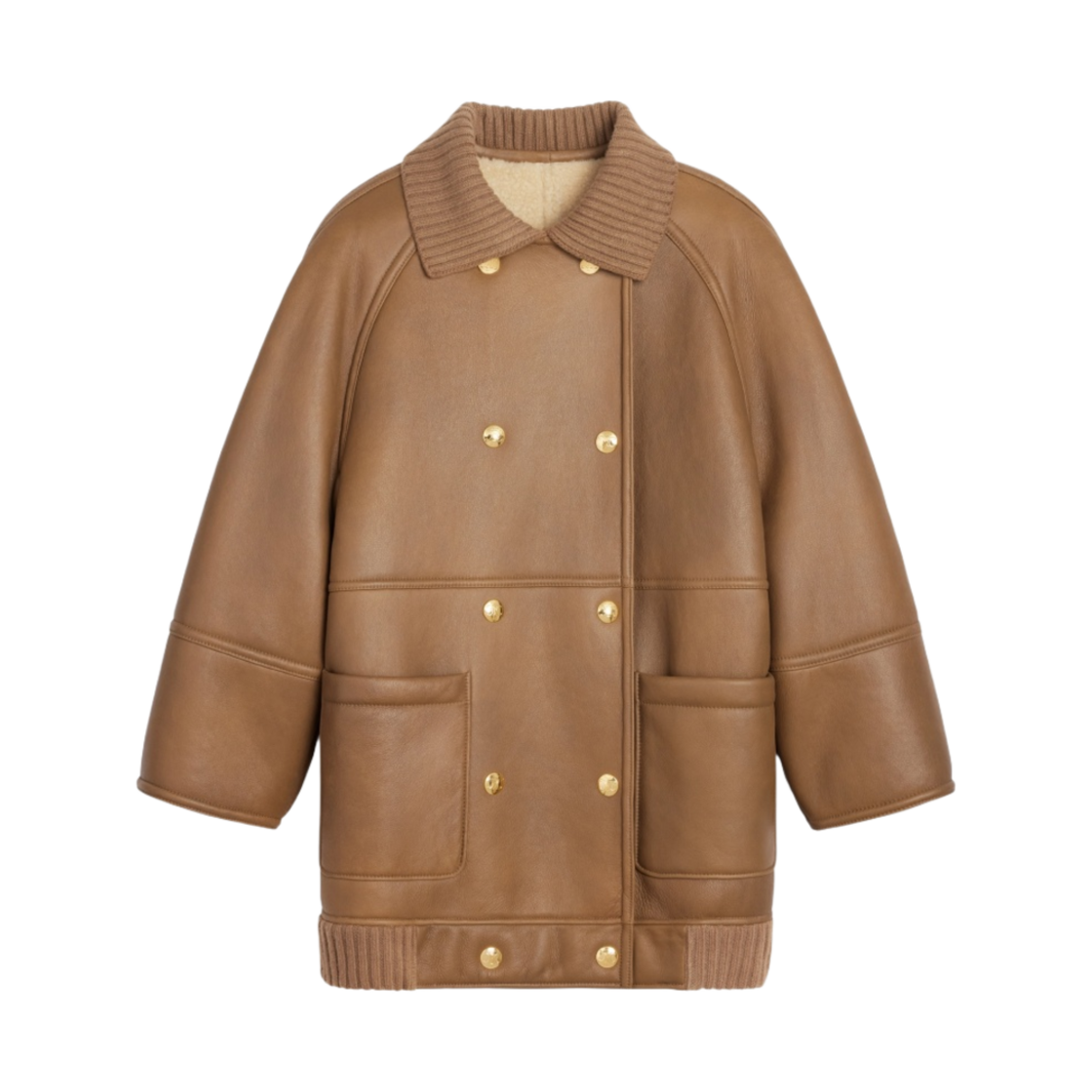 (W) 셀린느 램스킨 에그 자켓 립드 칼라 올리브 크림((W) Celine Lambskin Egg Jacket with Ribbed Collar Olive Cream) - 1