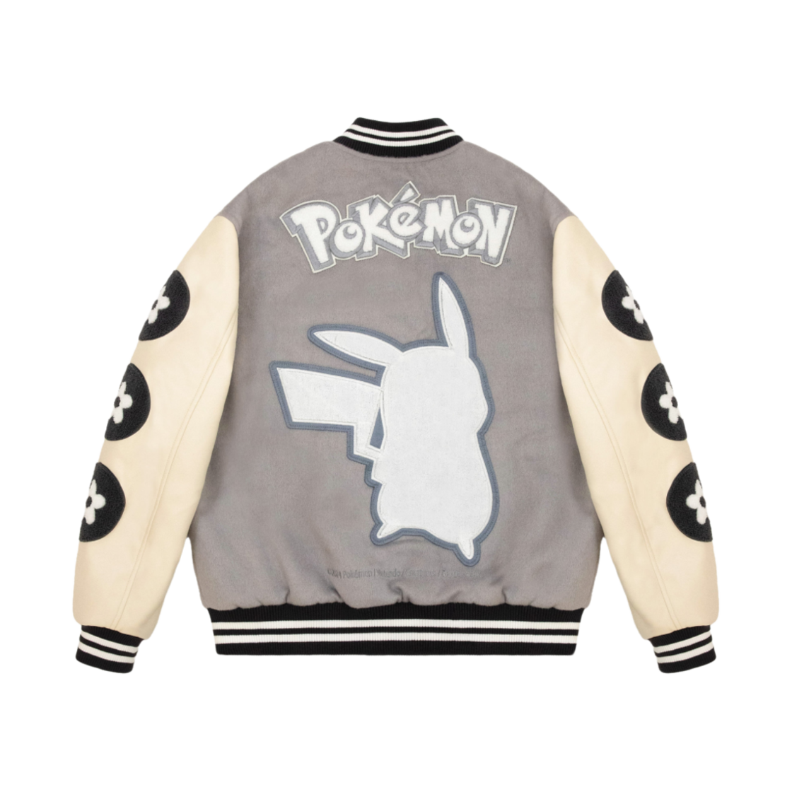 반디 더 핑크 x 포켓몬 피카츄 플라워 바시티 자켓 그레이(Vandy The Pink x Pokemon Pikachu Flower Varsity Jacket Grey)
