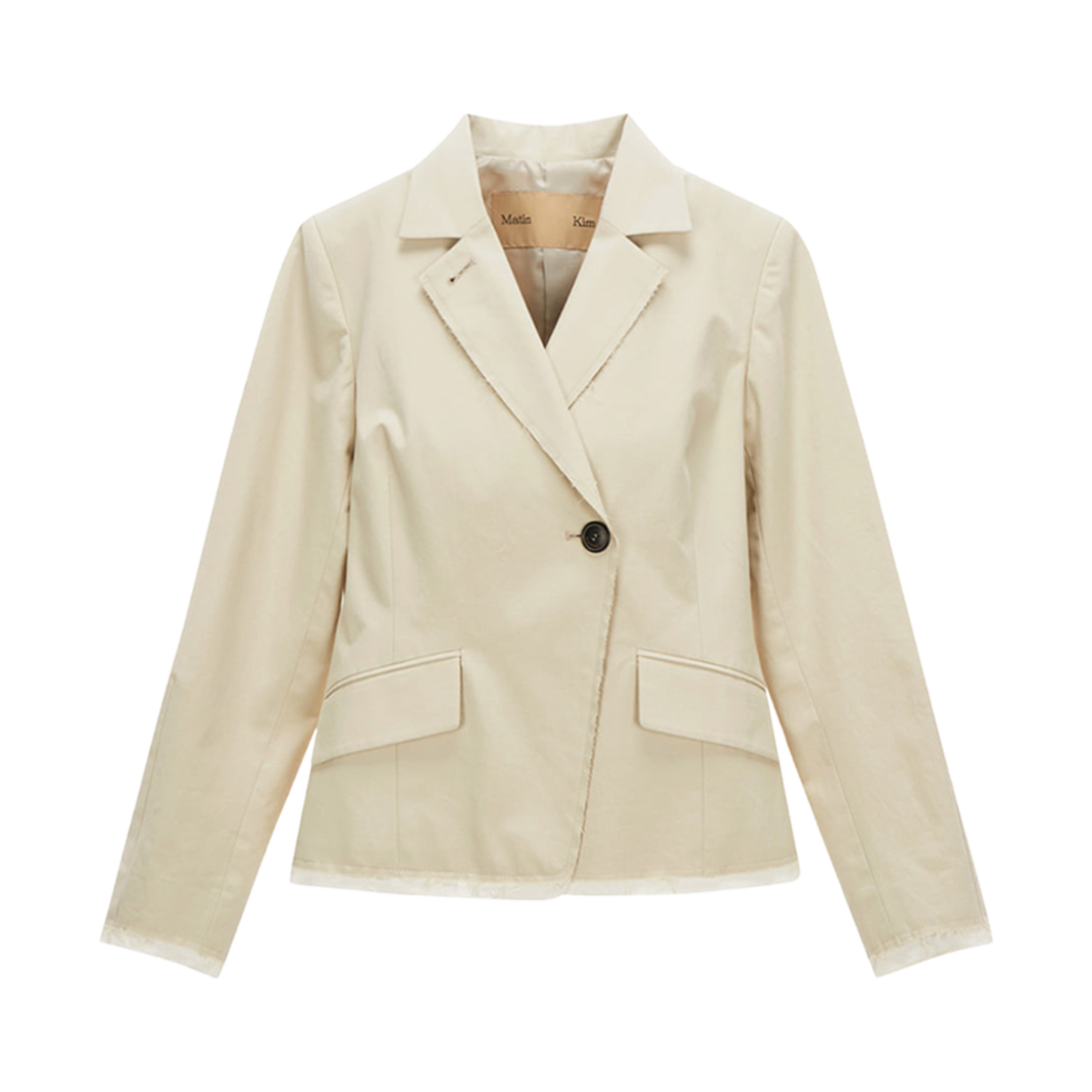 (W) 마뗑킴 로우 커팅 숏 라인 자켓 베이지((W) Matin Kim Raw Cutting Short Line Jacket Beige) - 1