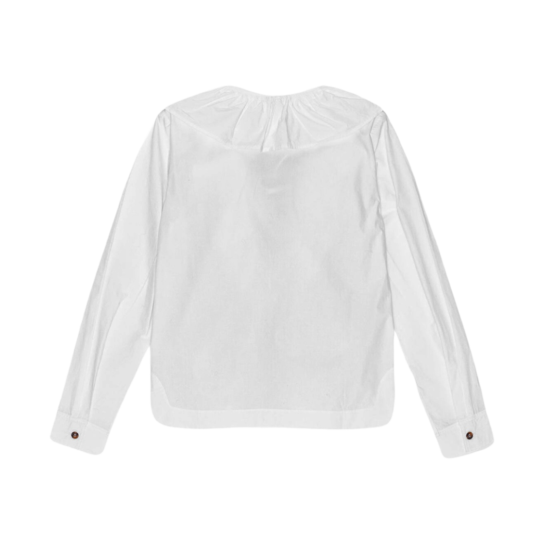 (W) 가니 코튼 포플린 러플 브이넥 블라우스 브라이트 화이트((W) Ganni Cotton Poplin Ruffle V-Neck Blouse Bright White) - 2