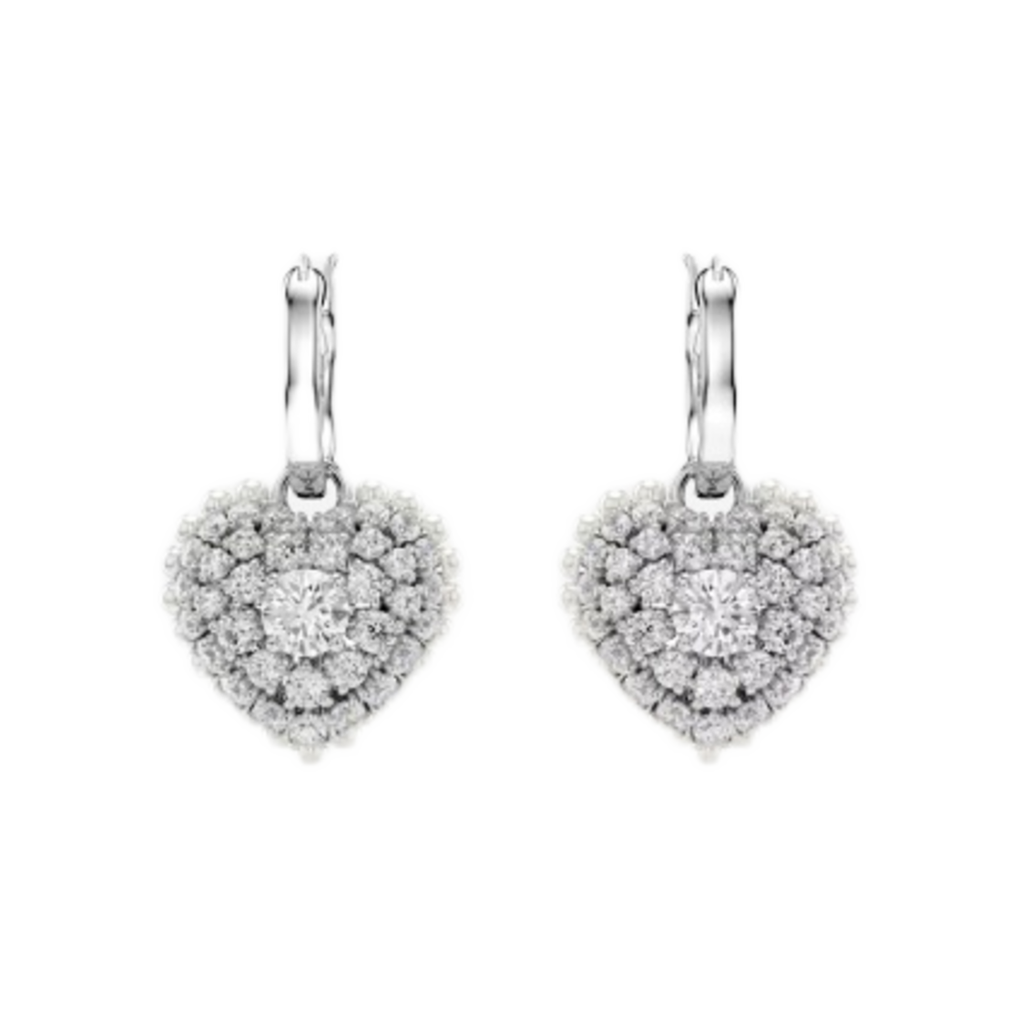 (W) 스와로브스키 하이퍼볼라 드롭 이어링 하트 화이트 로듐 플래팅((W) Swarovski Hyperbola Drop Earrings Heart White Rhodium Plated) - 1