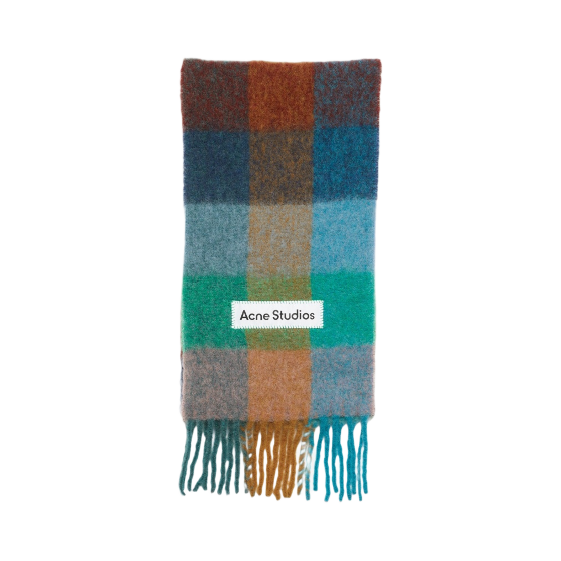 아크네 스튜디오 모헤어 체크 머플러 터콰이즈 카멜 블루(Acne Studios Mohair Check Muffler Turquoise Camel Blue)