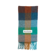 Acne Studios Mohair Check Muffler Turquoise Camel Blue