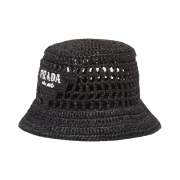 Prada Raffia Bucket Hat Black