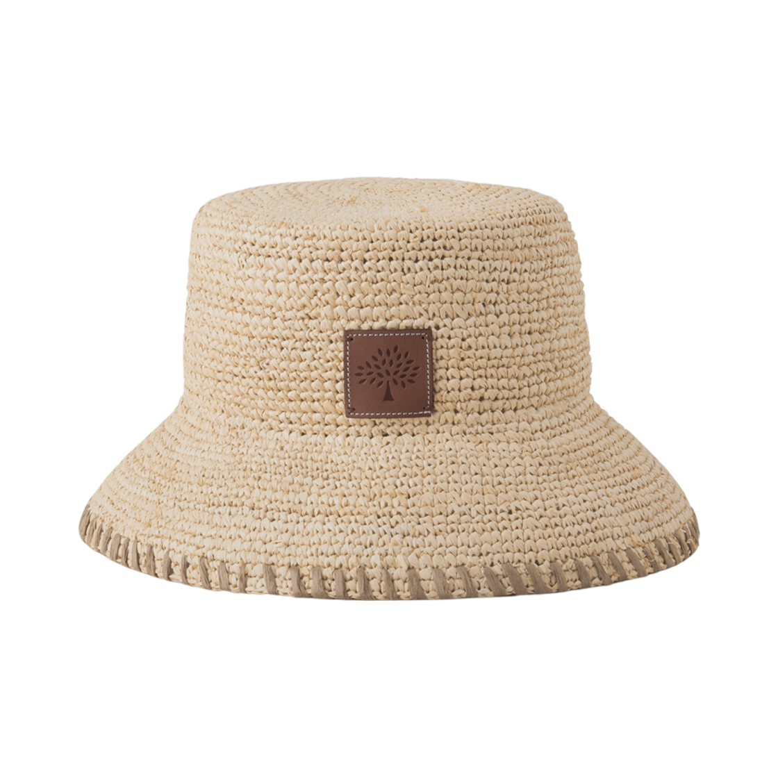 VH4118-932H120 Mulberry Whip Stitch Summer Raffia Bucket Hat Beige
