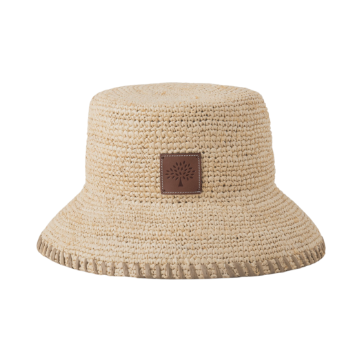 Mulberry Whip Stitch Summer Raffia Bucket Hat Beige