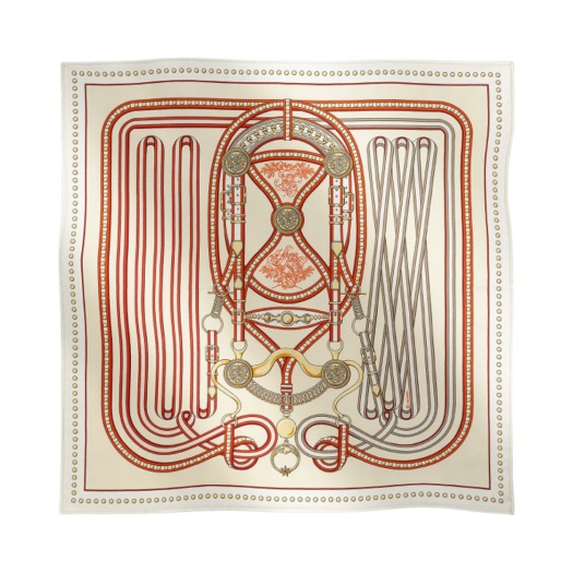(W) Hermes Grand Tralala Scarf 45 Blanc Creme Orange