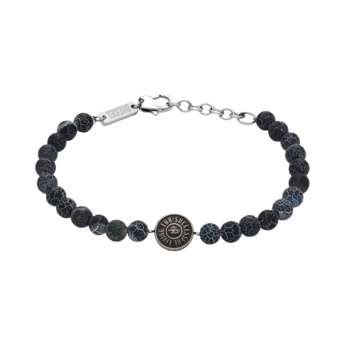 DX1464 Diesel Dx1464 Stainless Steel Beaded Bracelet Silver Black