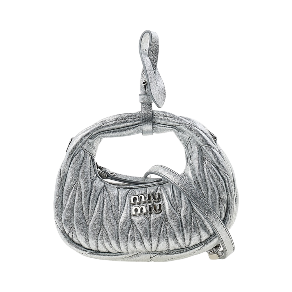 미우 미우 완더 마테라쎄 나파 레더 미니 호보백 파우치 실버(Miu Miu Wander Matelasse Nappa Leather Mini Hobo Bag Pouch Silver)