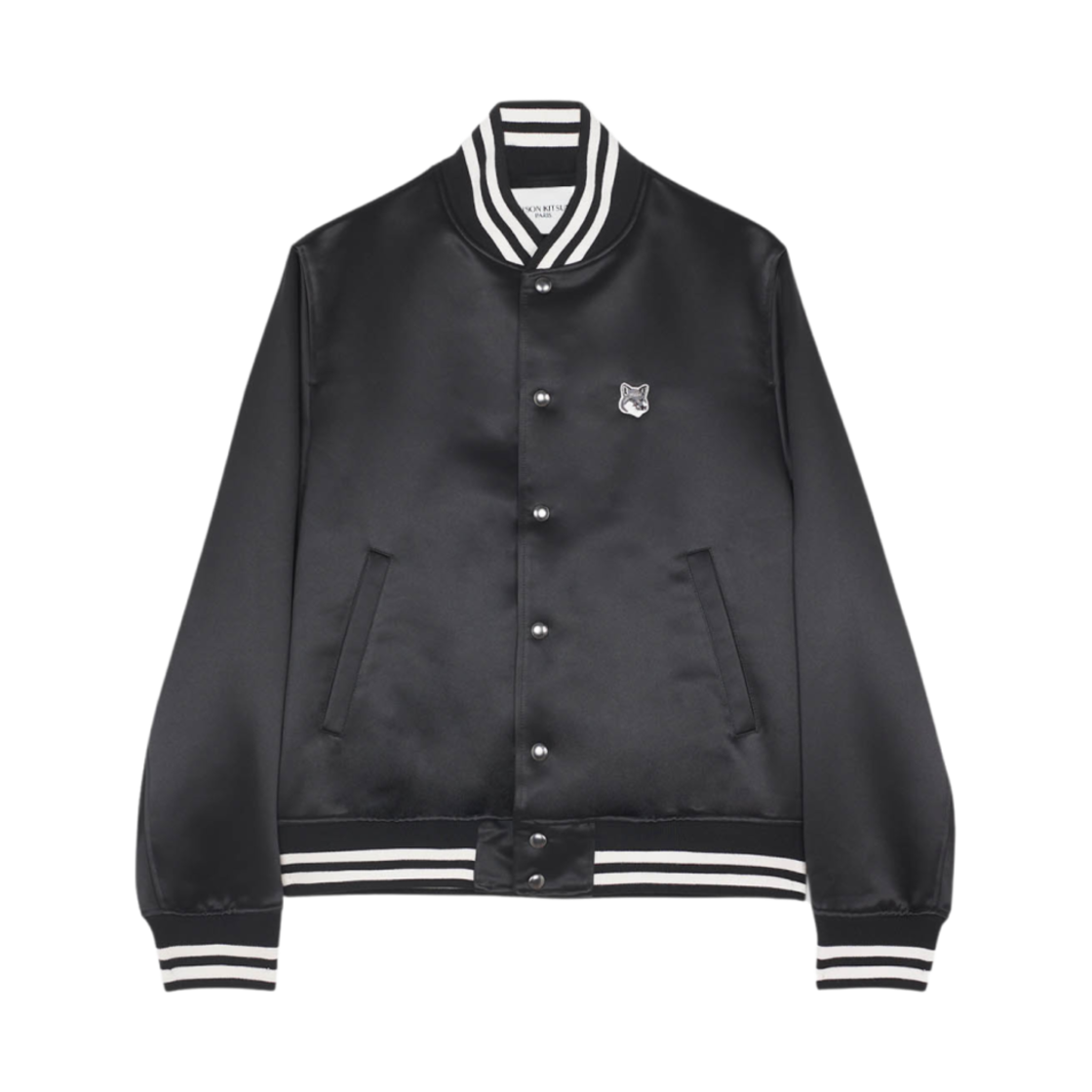 KM02233WQ0052-P198 Maison Kitsune Satin Nylon Teddy Jacket Black